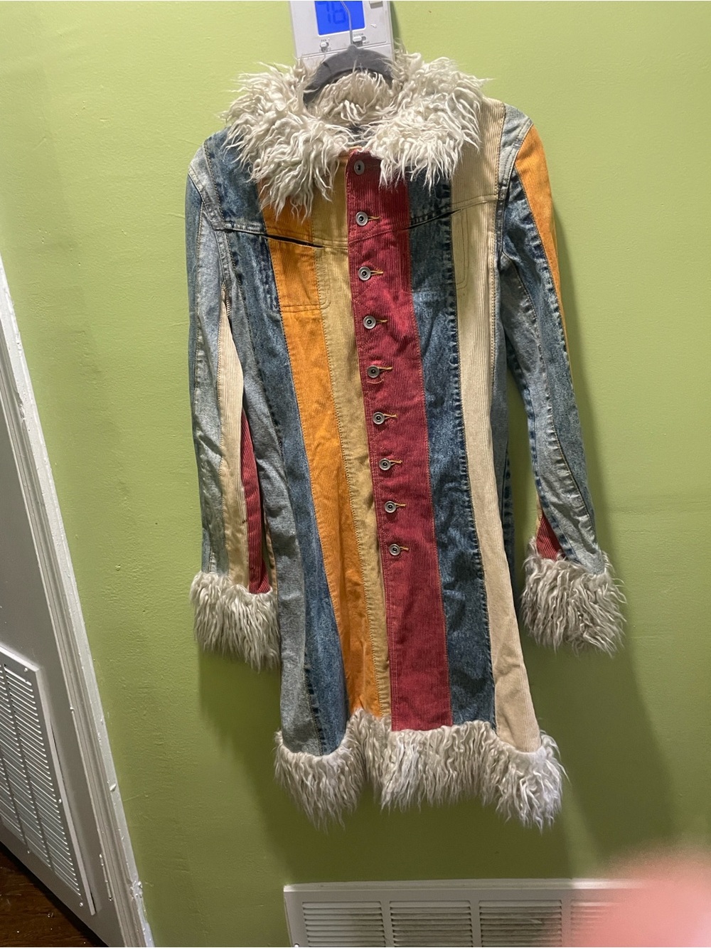 💥 VINTAGE RARE Aldo Patchwork Denim & Corduroy Penny Lane Duster Coat